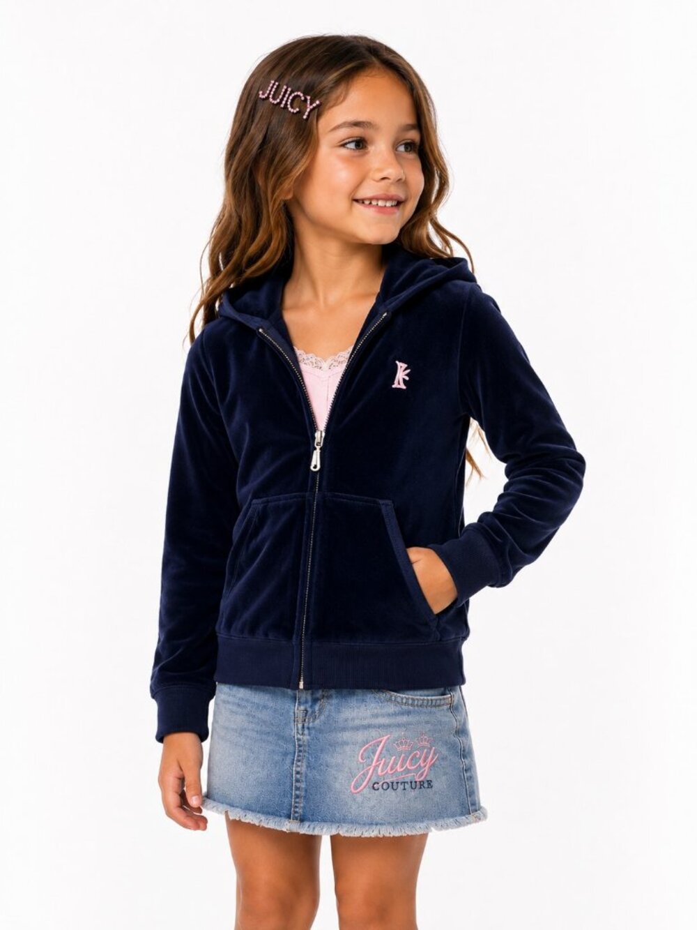 Vintage Juicy Couture Baby Navy Velour Zip Hoodie Girls 8 Y2K USA